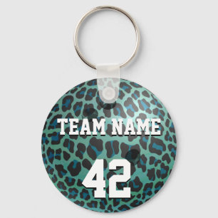 Bowling Ball Leopard Teal Key Ring