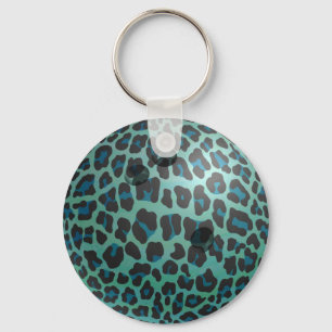 Bowling Ball Leopard Teal Key Ring
