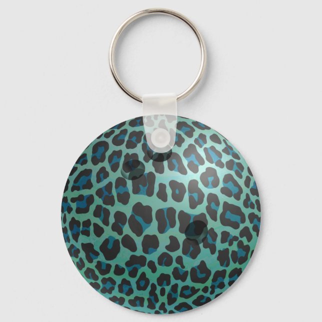 Bowling Ball Leopard Teal Key Ring (Front)