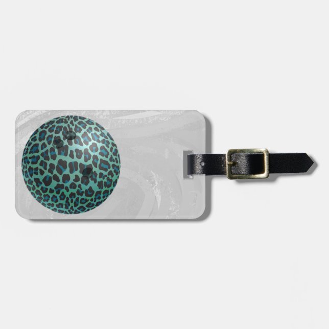 Bowling Ball Leopard Teal Luggage Tag (Front Horizontal)
