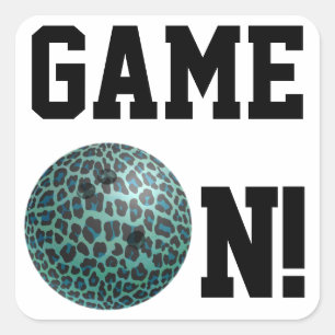 Bowling Ball Leopard Teal Square Sticker