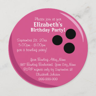 Bowling Ball Pink Birthday Party Invitation
