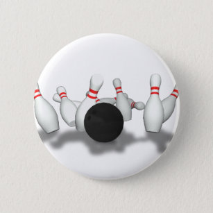 Bowling Ball & Pins: 3D Model: 6 Cm Round Badge