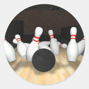 Bowling Ball & Pins: 3D Model: Classic Round Sticker