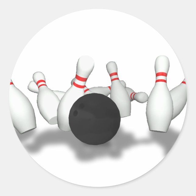 Bowling Ball & Pins: 3D Model: Classic Round Sticker (Front)