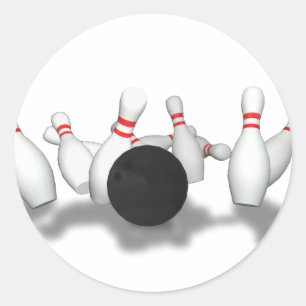 Bowling Ball & Pins: 3D Model: Classic Round Sticker