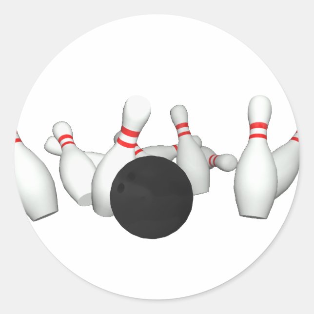 Bowling Ball & Pins: 3D Model: Classic Round Sticker (Front)