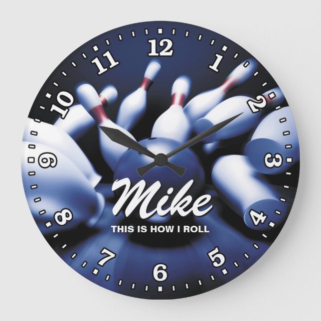 Bowling Ball Pins Man Cave Personalizable Clock (Front)