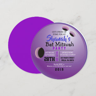 BOWLING BALL ROUND Bat Mitzvah Party Invitation