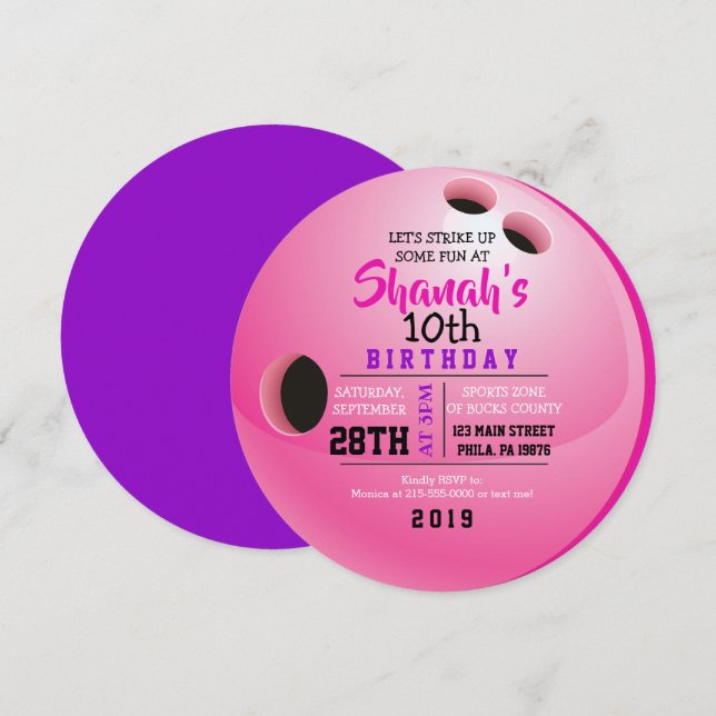 BOWLING BALL ROUND Birthday Party Invitation (Front/Back)