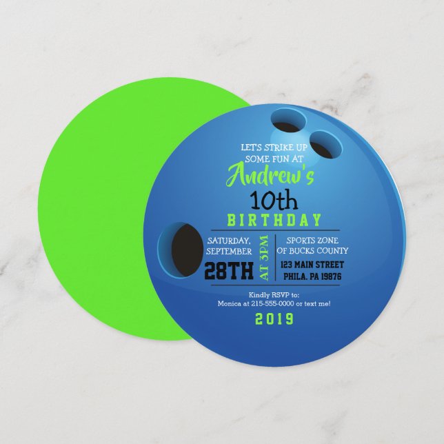 BOWLING BALL ROUND Birthday Party Invitation (Front/Back)