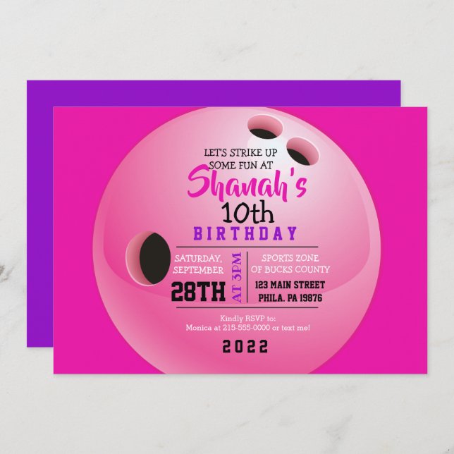 BOWLING BALL ROUND Birthday Party Invitation (Front/Back)