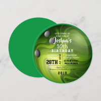 BOWLING BALL ROUND Green Birthday Party Invitation