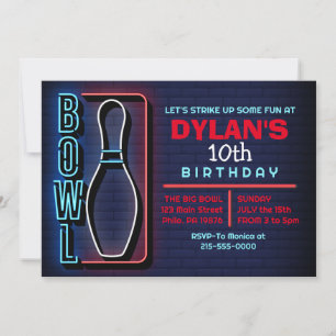 BOWLING BALL ROUND NEON Birthday Party Invitation