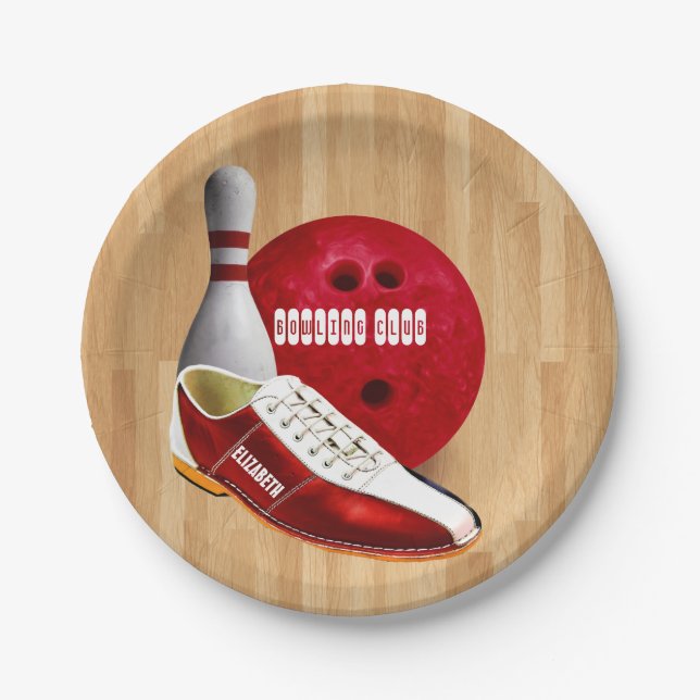 Bowling Ball Shoe And Pin With Your Custom Name Paper Plate (Front)
