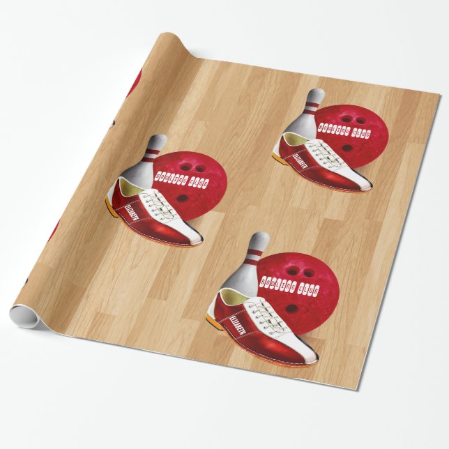 Bowling Ball Shoe And Pin With Your Custom Name Wrapping Paper (Unrolled)