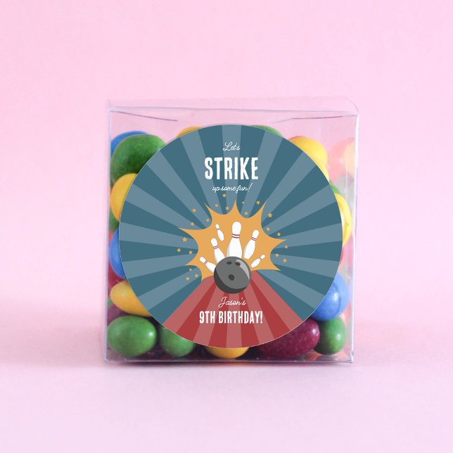 Bowling Ball Strike Up Some Fun Kids Birthday  Classic Round Sticker (Bowling Ball Strike Up Some Fun Kids Birthday Classic Round Sticker)