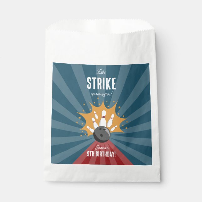 Bowling Ball Strike Up Some Fun Kids Birthday  Favour Bags (Front)