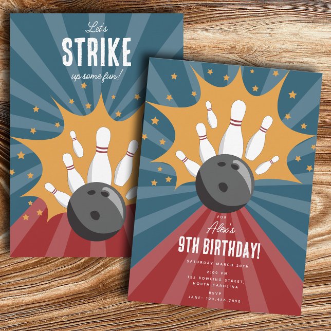 Bowling Ball Strike Up Some Fun Kids Birthday  Invitation (Bowling Ball Strike Up Some Fun Kids Birthday Invitation)