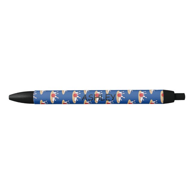 Bowling Ball Striking Skittles Pattern Personalise Black Ink Pen (Front)