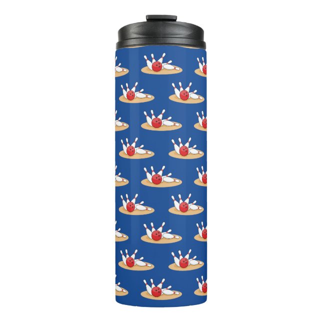 Bowling Ball Striking Skittles Pattern Thermal Tumbler (Front)