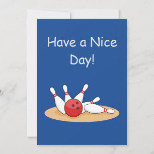 Bowling Ball Striking Skittles Personalise Holiday Card