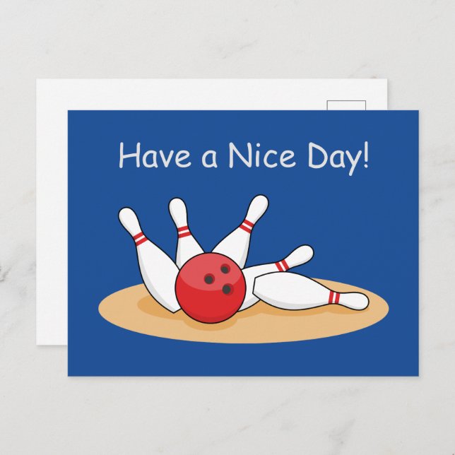 Bowling Ball Striking Skittles Personalise Holiday Postcard (Front/Back)