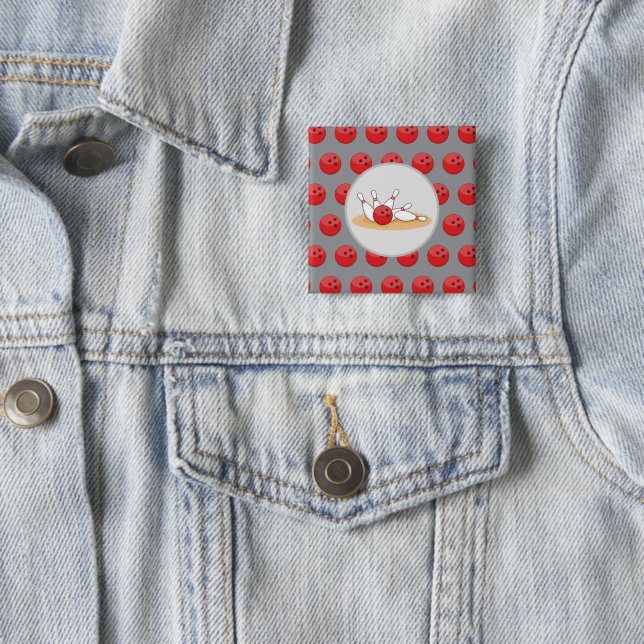 Bowling Ball Striking Skittles with Ball Pattern 15 Cm Square Badge (In Situ)