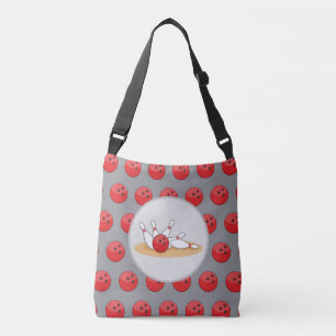 Bowling Ball Striking Skittles with Ball Pattern Crossbody Bag