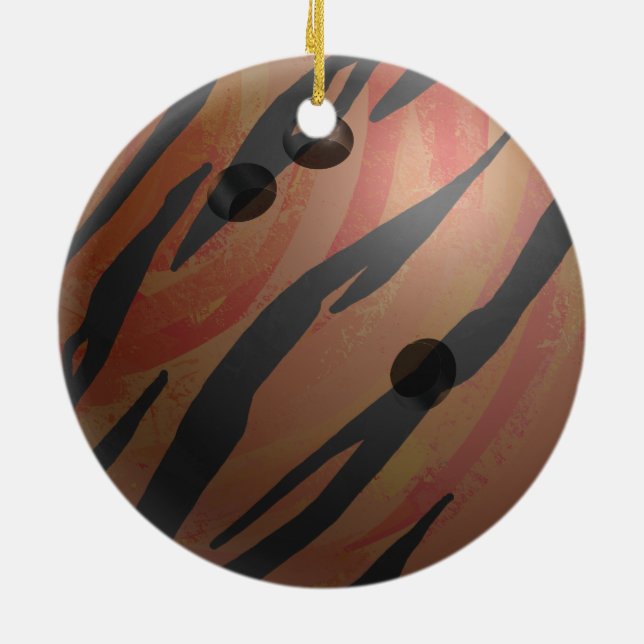 Bowling Ball Tiger Orange Ceramic Tree Decoration (Back)
