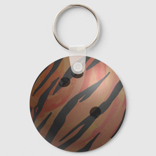 Bowling Ball Tiger Orange Key Ring (Front)