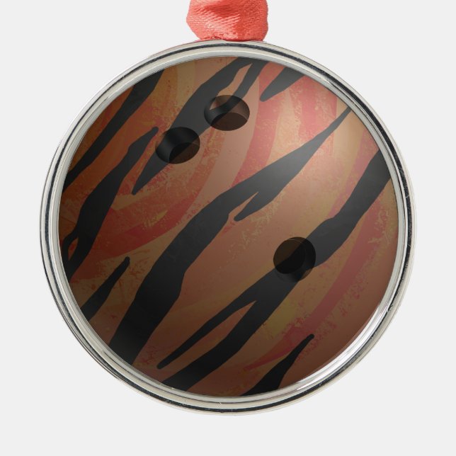 Bowling Ball Tiger Orange Metal Tree Decoration (Front)