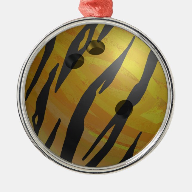 Bowling Ball Tiger Yellow Metal Tree Decoration (Front)