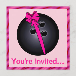 Bowling Ball with Bow Birthday Invitation