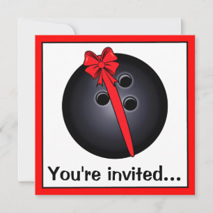 Bowling Ball with Bow Birthday Invitation