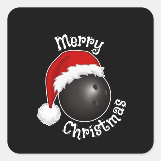 Bowling ball with Santa Hat. Bowling players xmas Square Sticker (Front)
