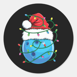 Bowling Ball With Santa Hat Men Boys Christmas Xma Classic Round Sticker