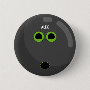 Bowling Ball with Your Name Black/Green 6 Cm Round Badge