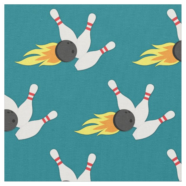Bowling Balls and Flaming Pins Sports Fabric (Close Up)