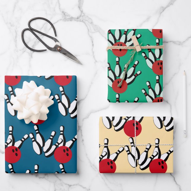 Bowling Balls and Pins Design Wrapping Paper Sheet (Front)