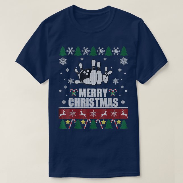 Bowling Balls Pins Ugly Christmas T T-Shirt (Design Front)