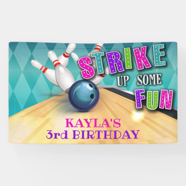 Bowling Birthday Banner - Girl (Horizontal)