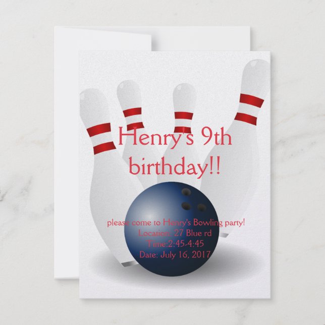 Bowling Birthday card (Front)
