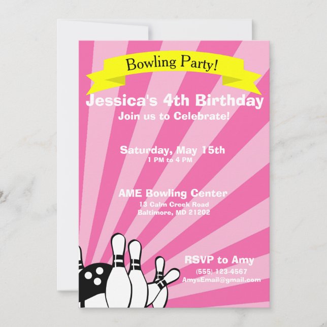 Bowling Birthday Card Invitation (Front)