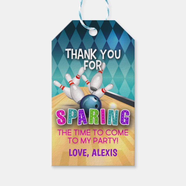 Bowling Birthday Favour Tag - Girl (Front)
