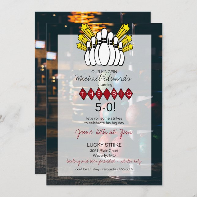 Bowling Birthday Invitation (Front/Back)