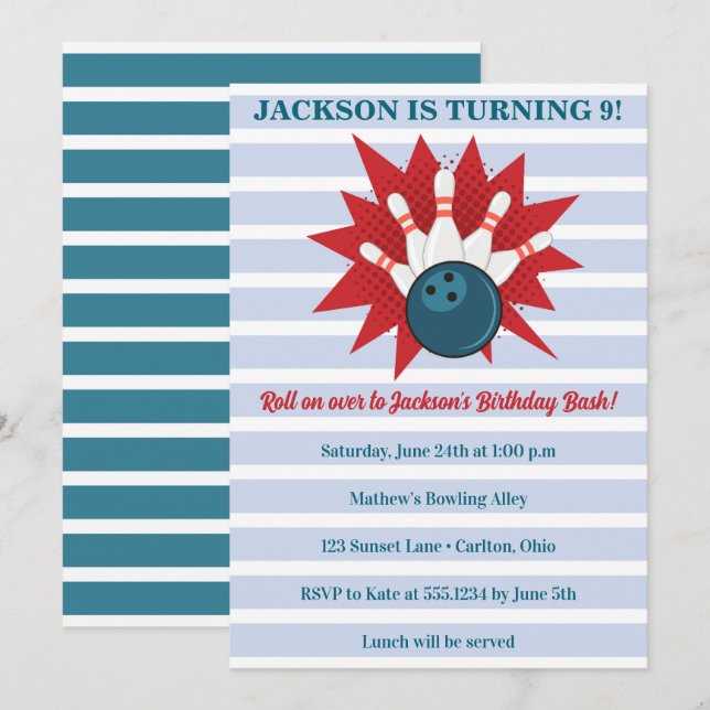 Bowling Birthday Invitation (Front/Back)