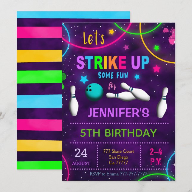 Bowling Birthday Invitation (Front/Back)