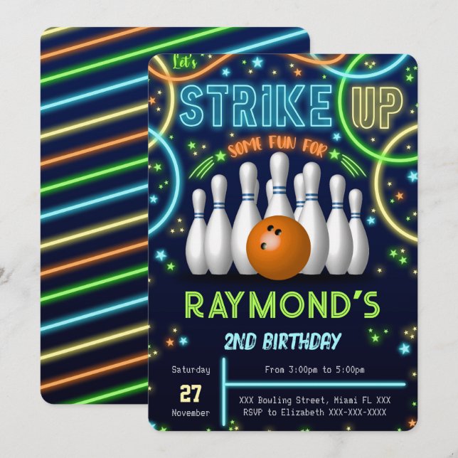 Bowling Birthday Invitation (Front/Back)