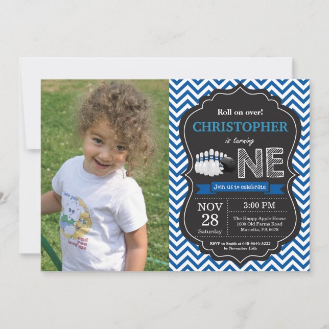 Bowling Birthday Invitation 1st Birthday Party (Front)
